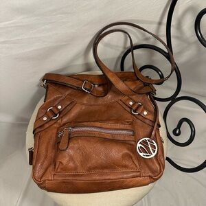 Rich Brown Leather Crossbody Bag with Textured Finish